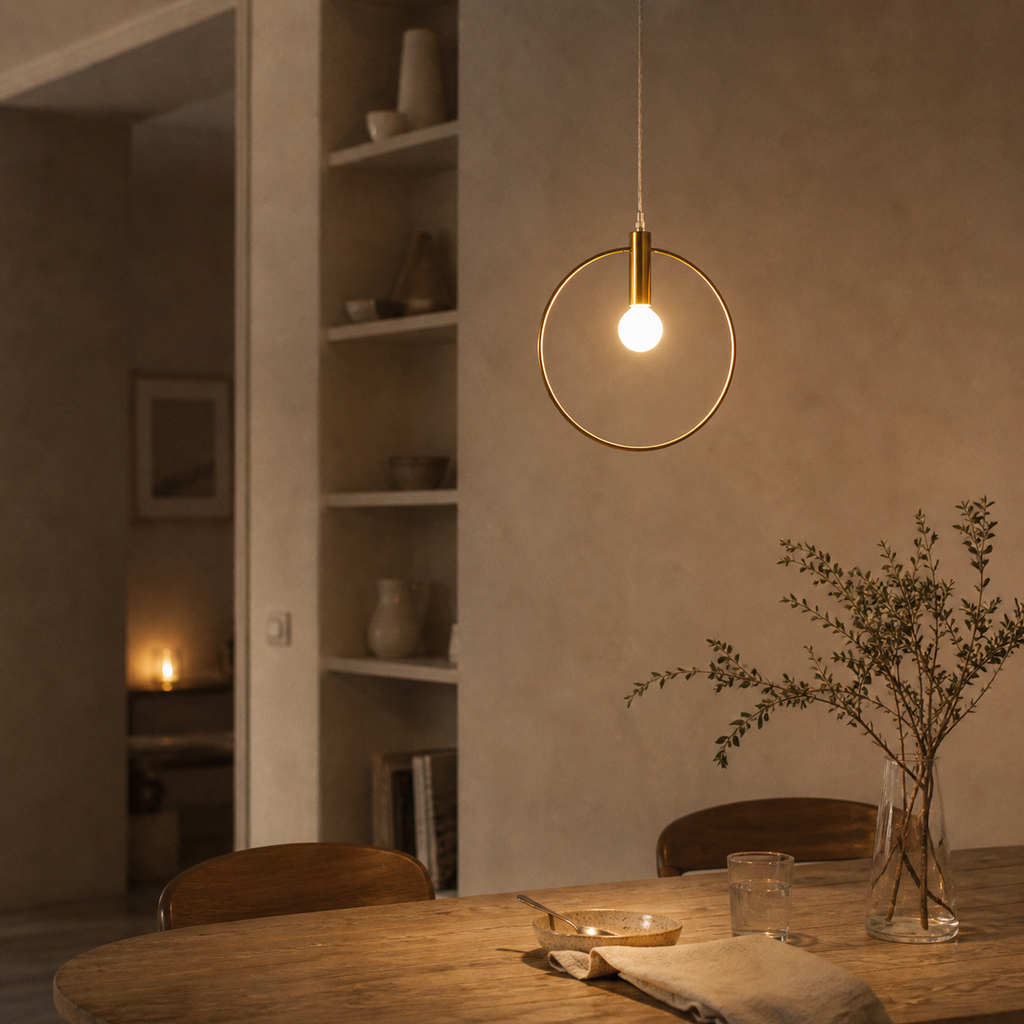 Suspension dorée à led en forme de rond - Inoxt
