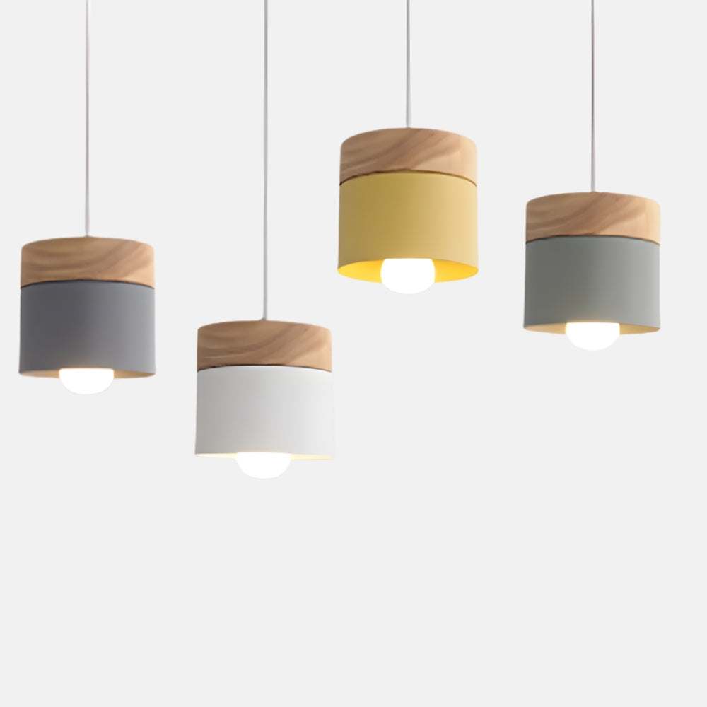 Suspension led cylindrique en métal et bois - Cylin