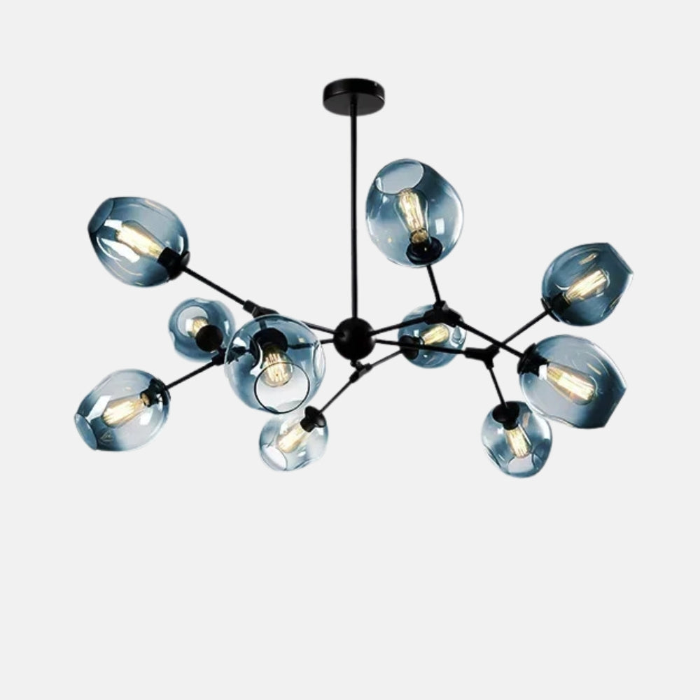 Lustre design à led avec branches métal et bulles en verre - Diffus