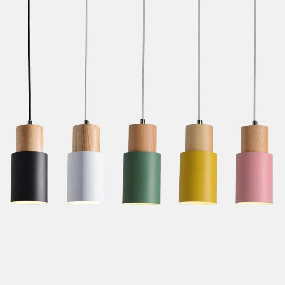 Suspension cylindrique en bois et métal - Aural