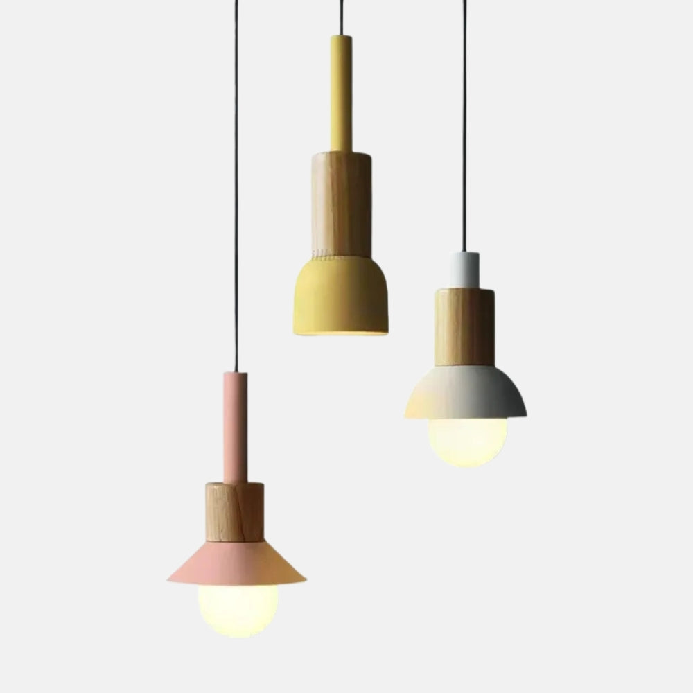 Suspension en fer et bois rose, vert et jaune - Halo