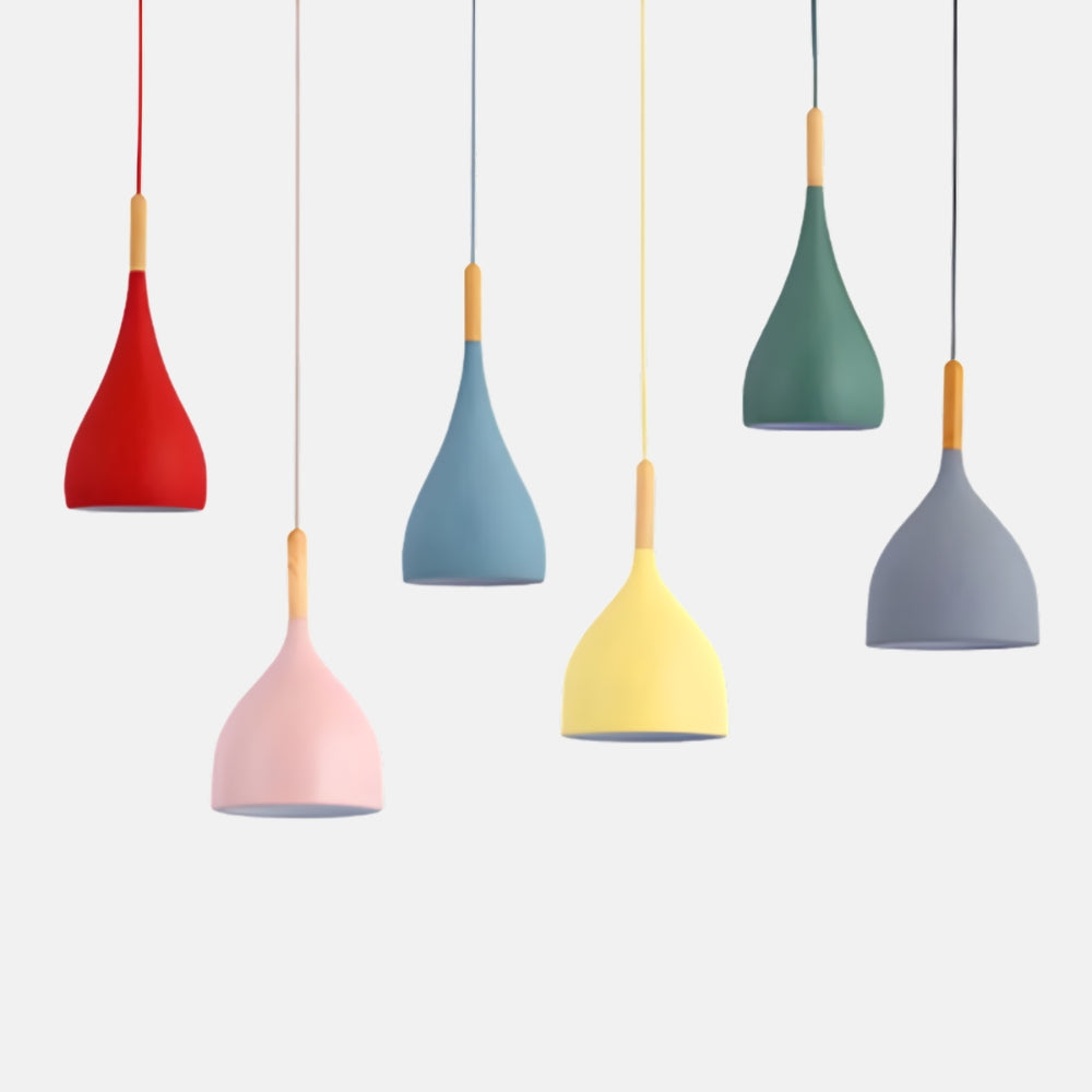 Suspension led en métal coloré et baton en bois - Gamma