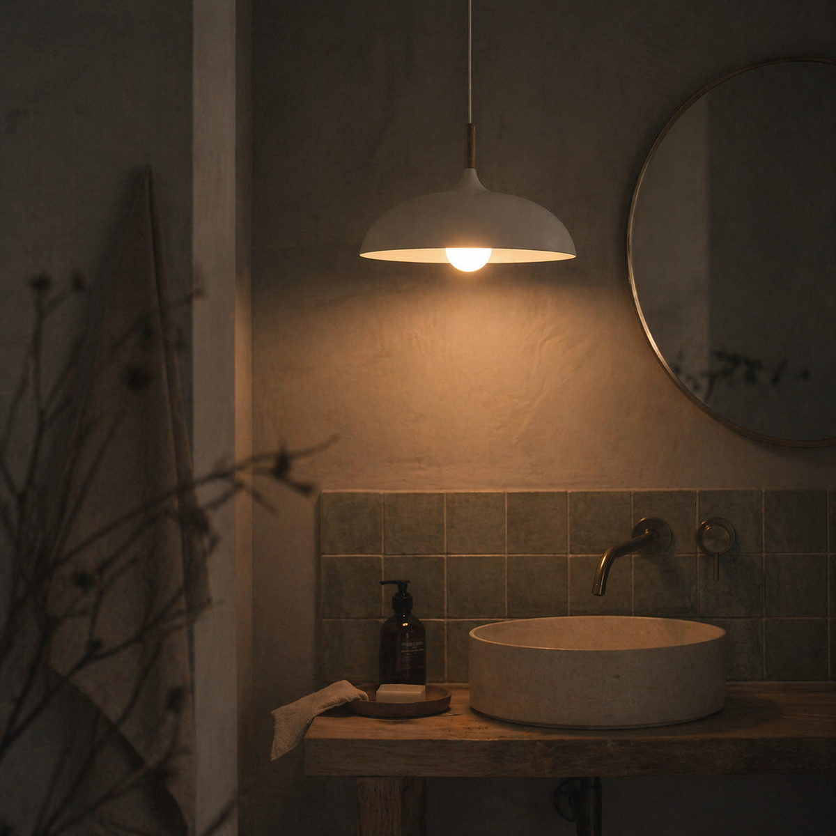 Suspension en aluminium avec tige en bois - Photon