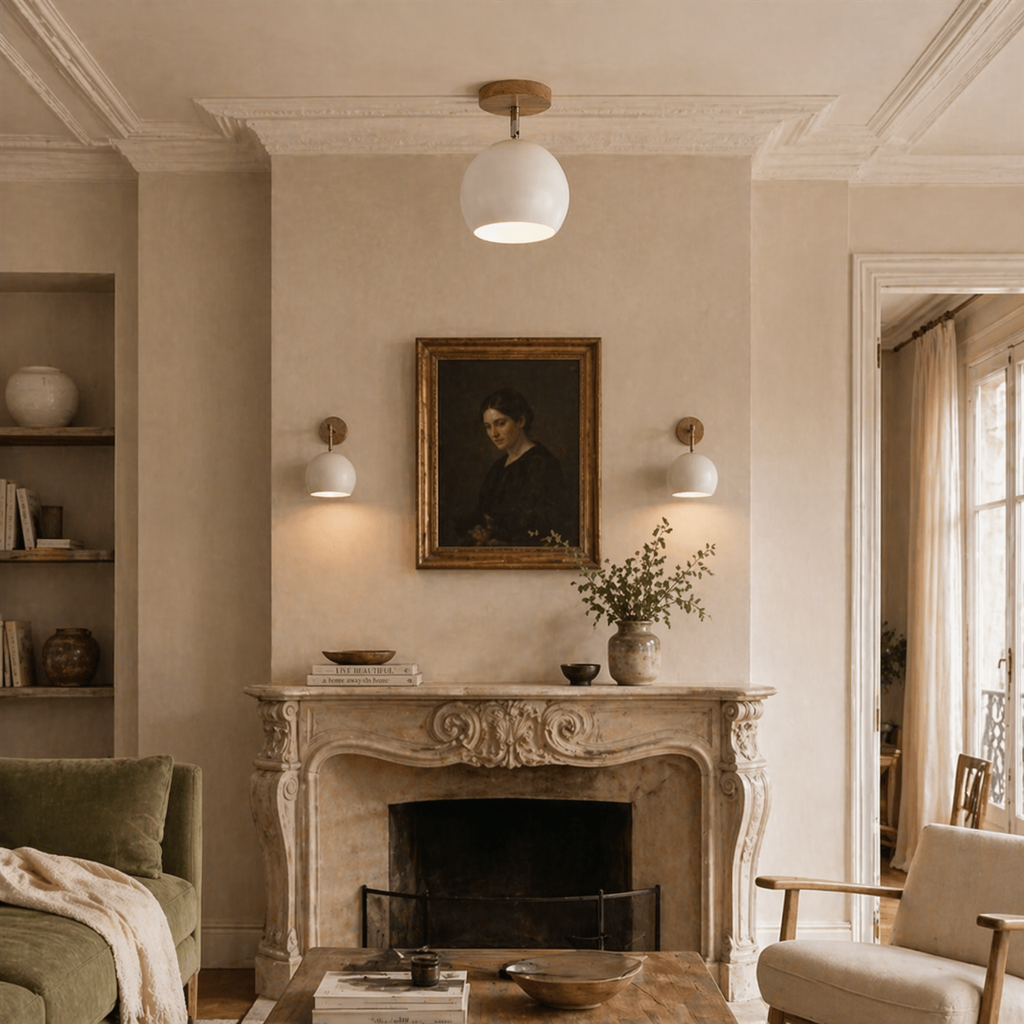 Plafonnier led en bois et boule en métal de couleur - Shield