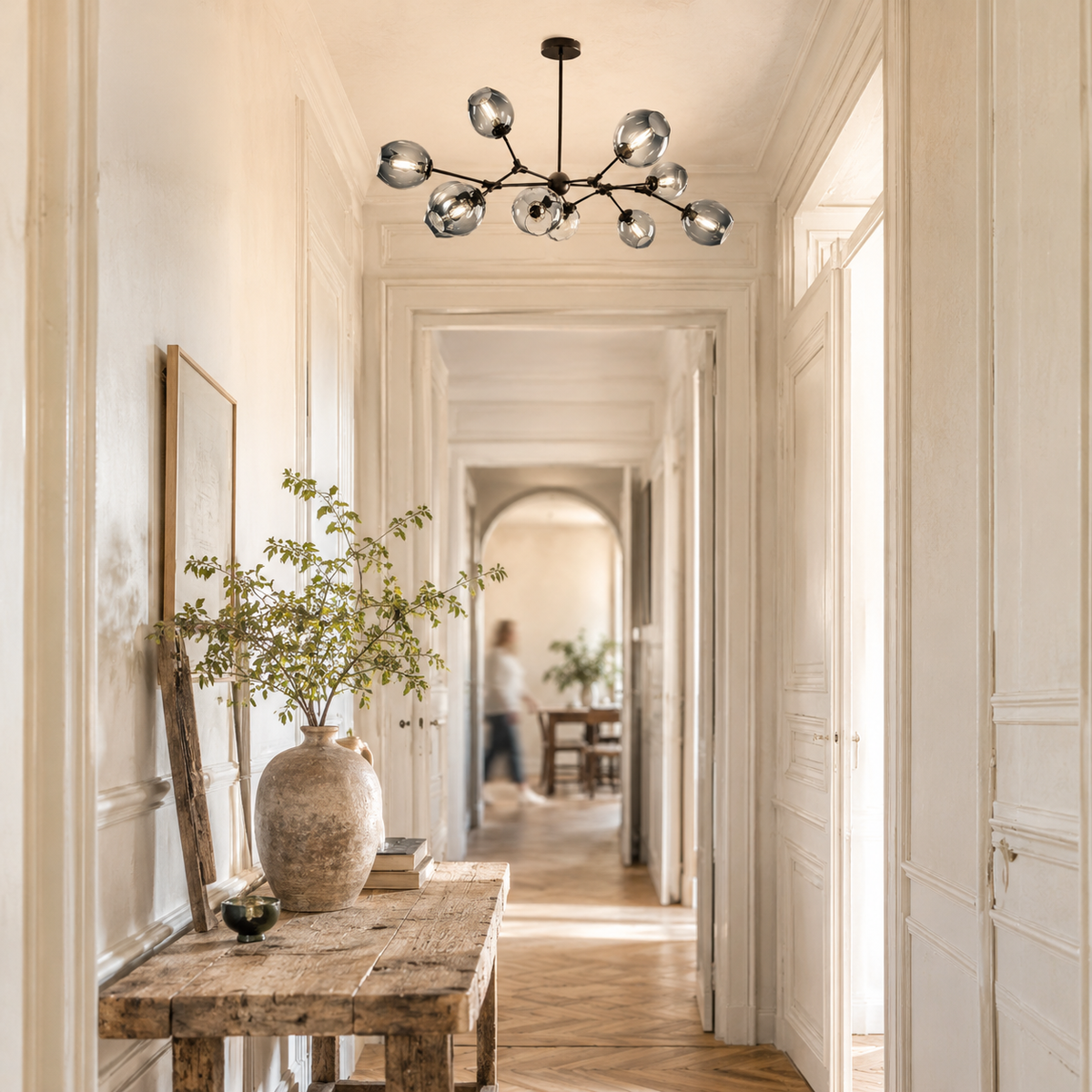 Lustre design à led avec branches métal et bulles en verre - Diffus