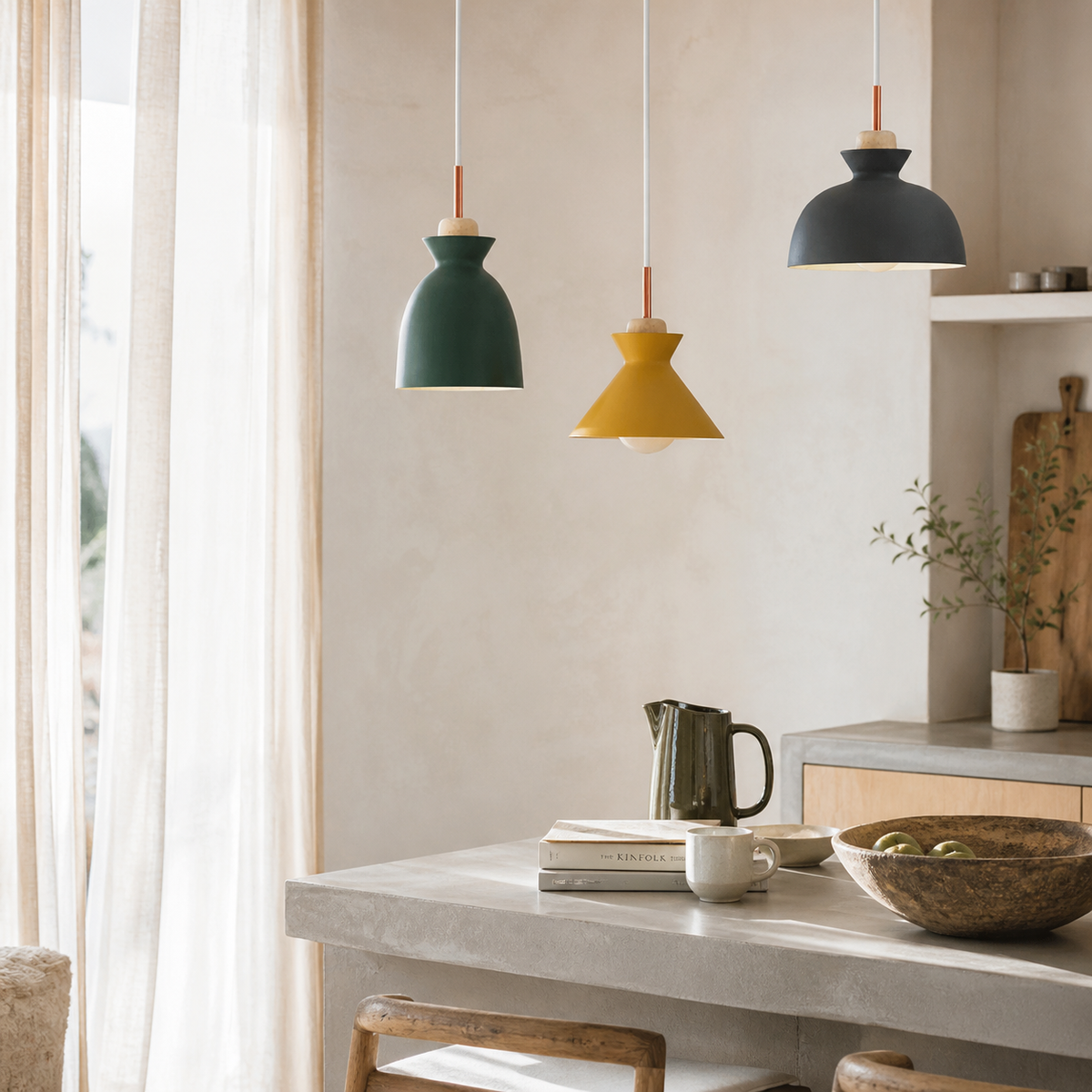 Lustre créatif en bois et fer forgé à une tête - Neutr