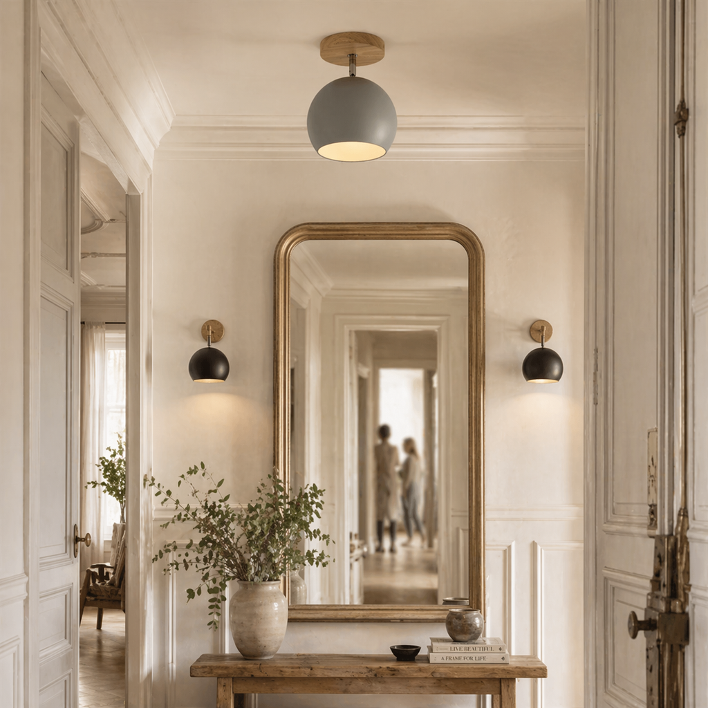 Plafonnier led en bois et boule en métal de couleur - Shield