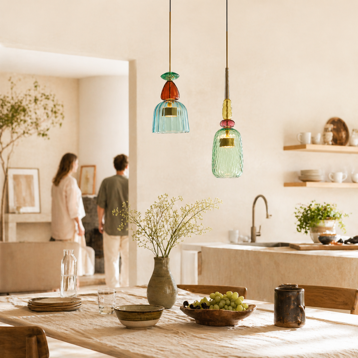 Suspensions luminaire LED en verre coloré - Helia