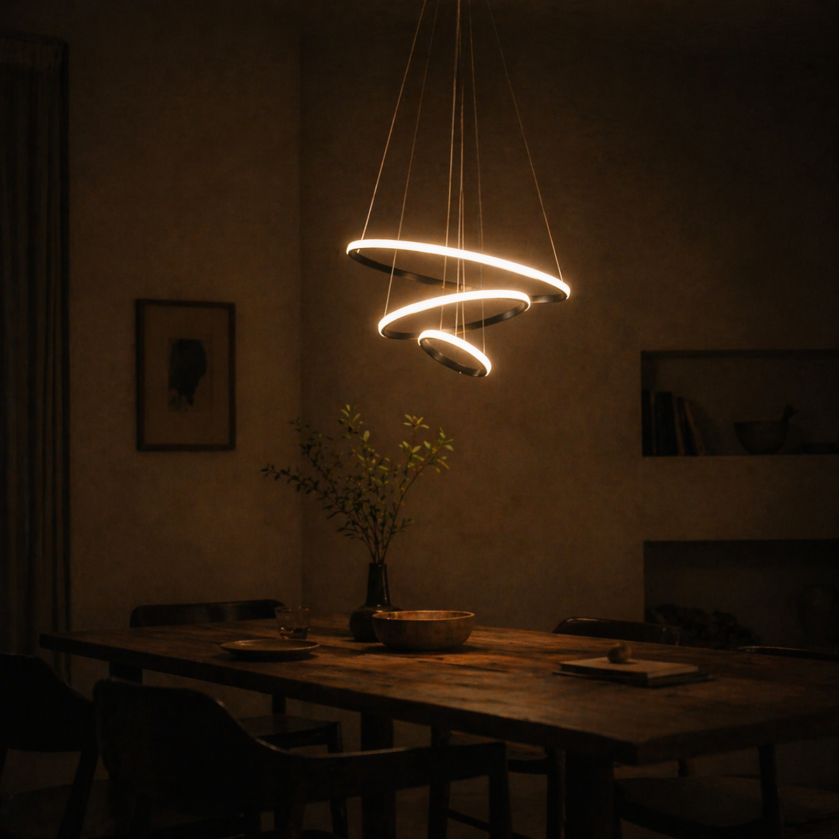Lustre design anneaux suspendus à led - Optix