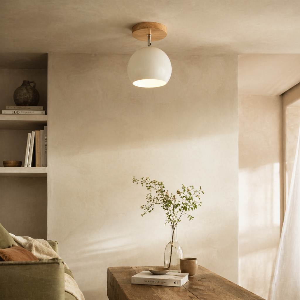 Plafonnier led en bois et boule en métal de couleur - Shield