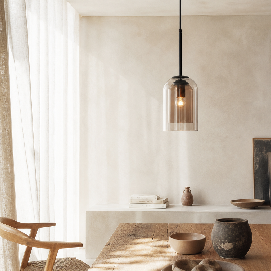 Suspension design tube arrondi double verre fumé - Railo