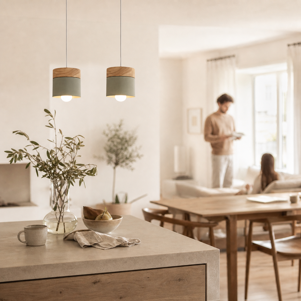 Suspension led cylindrique en métal et bois - Cylin