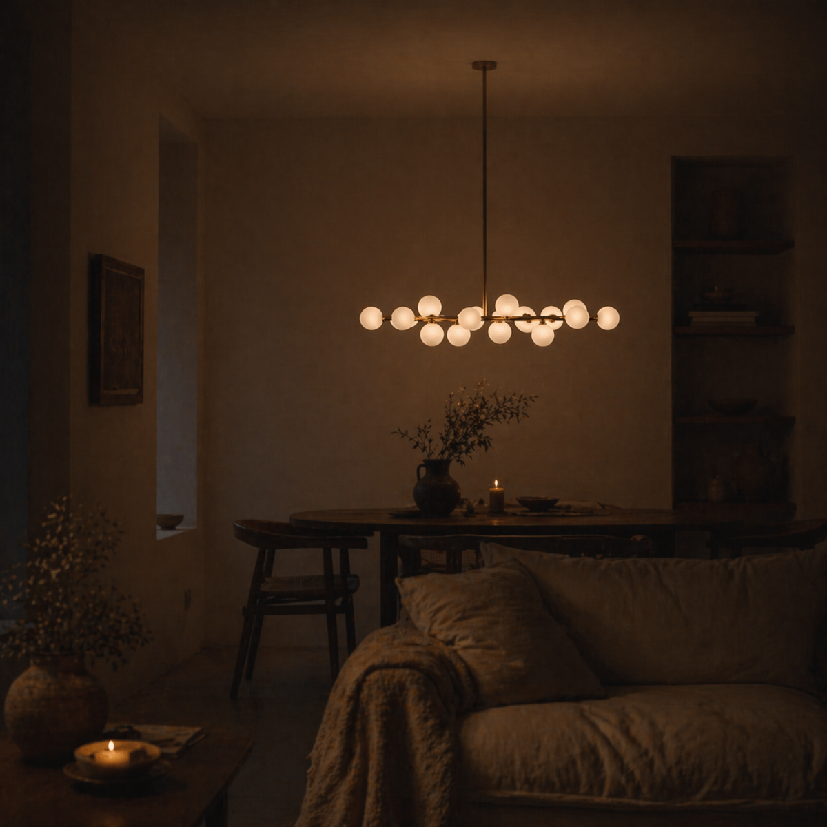 Lustre design à led en métal avec boules en verre - Illuxa