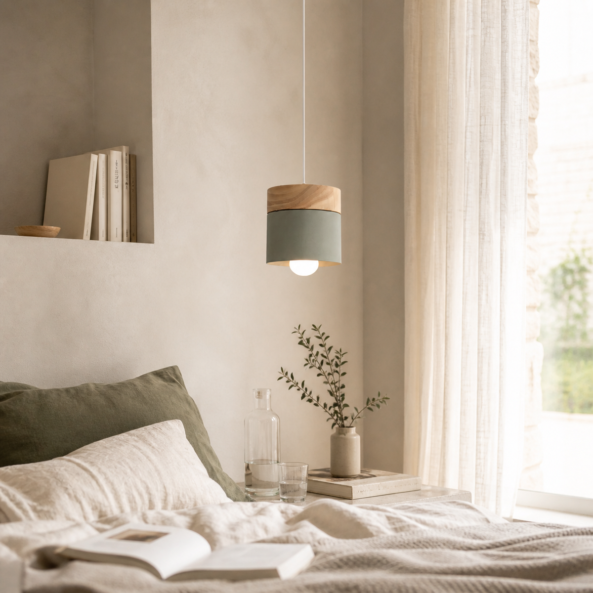 Suspension led cylindrique en métal et bois - Cylin