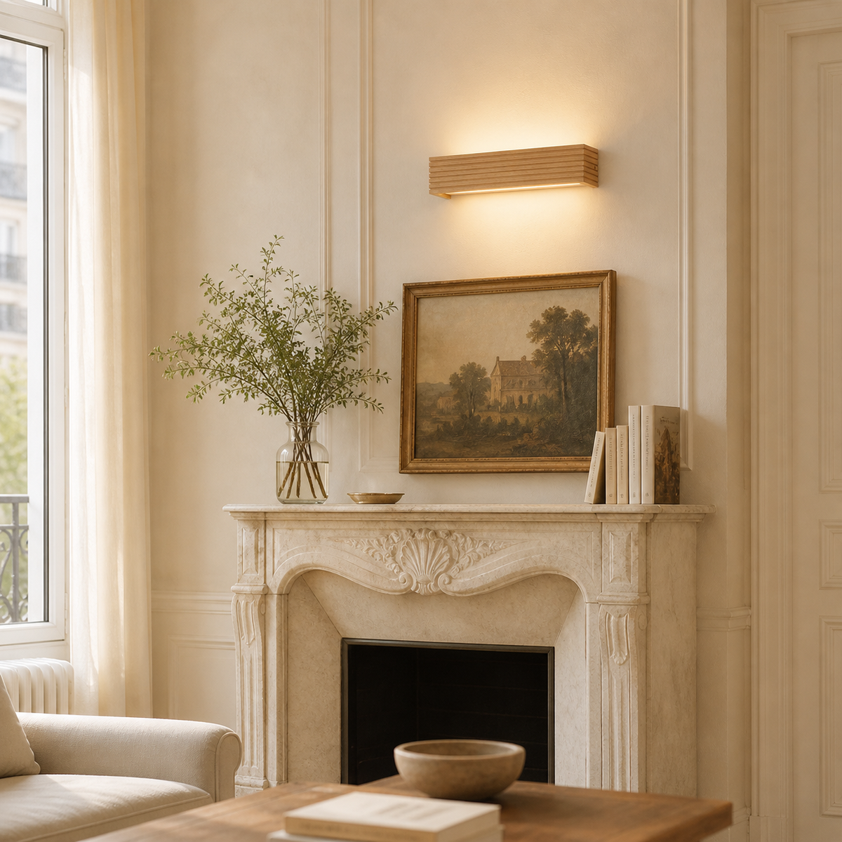 Applique murale led rectangulaire en bois taillé - Beam