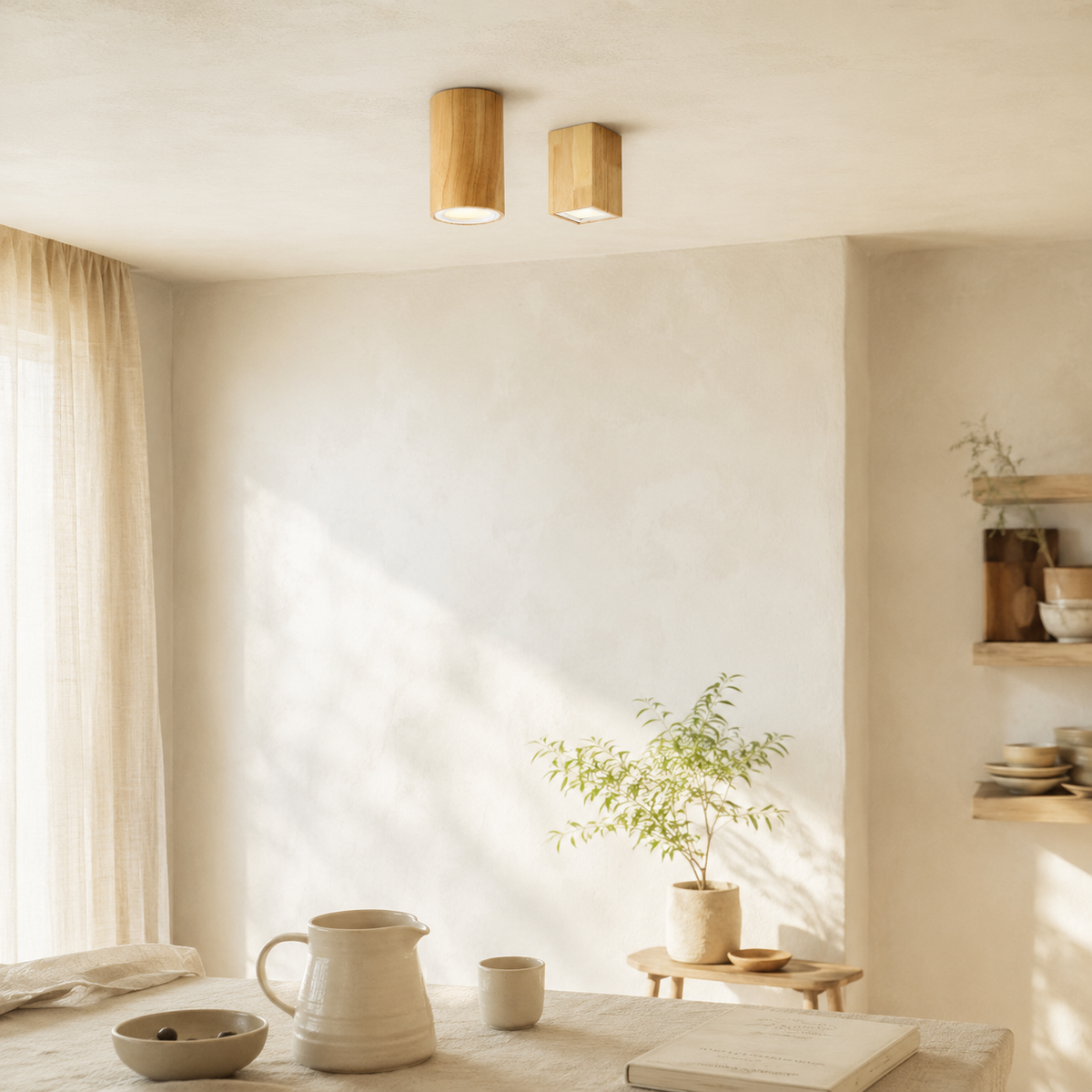 Plafonnier spot à led cube en bois - Orient
