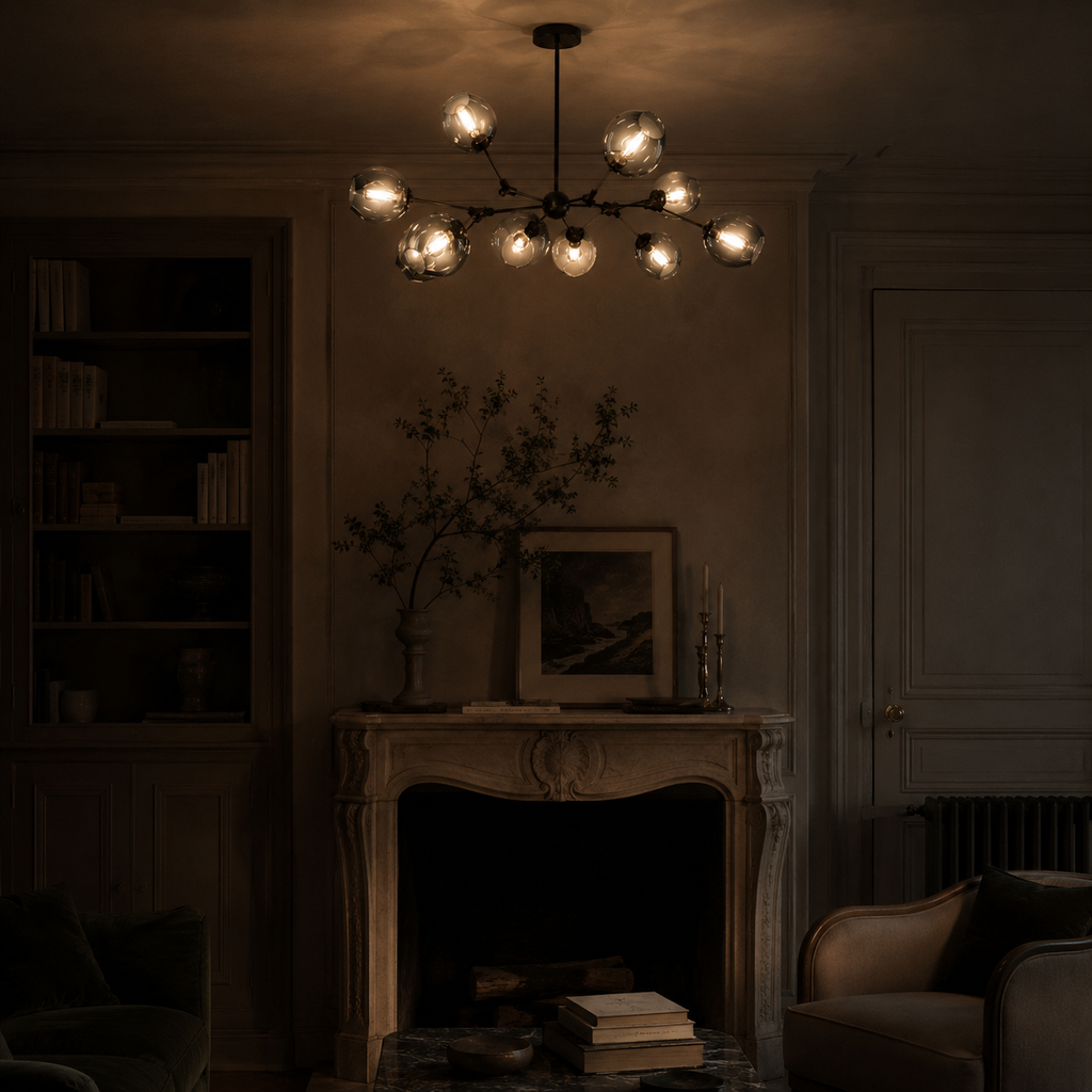 Lustre design à led avec branches métal et bulles en verre - Diffus