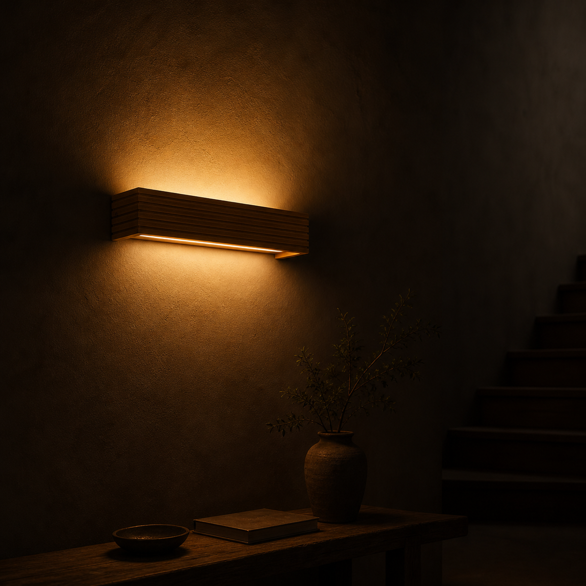 Applique murale led rectangulaire en bois taillé - Beam