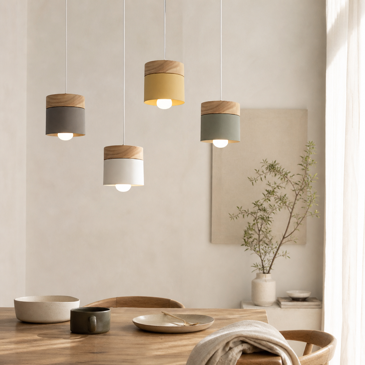 Suspension led cylindrique en métal et bois - Cylin