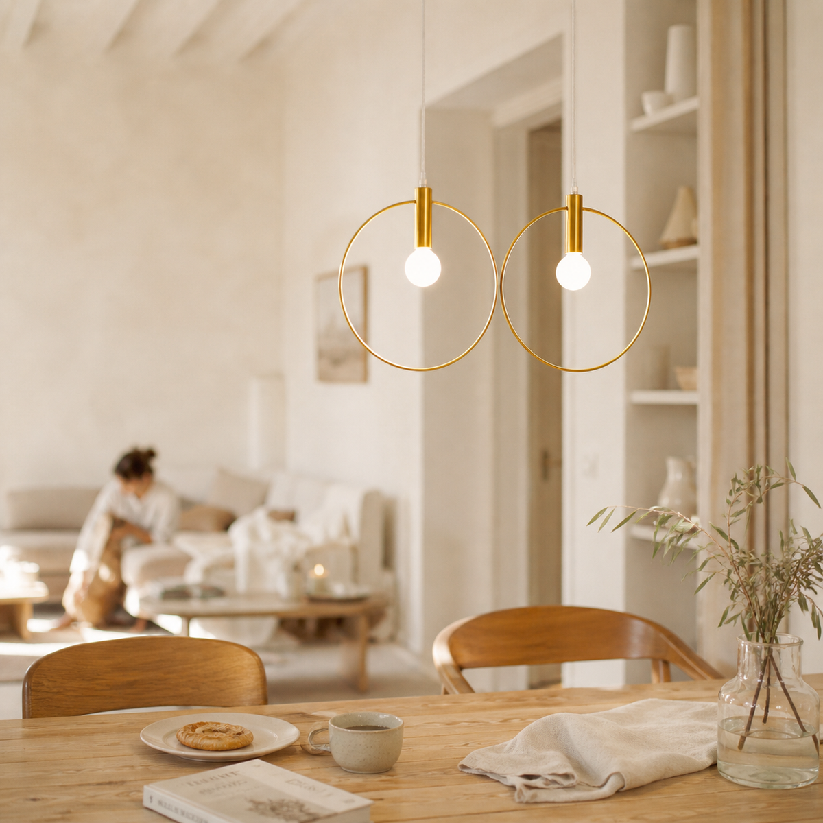 Suspension dorée à led en forme de rond - Inoxt