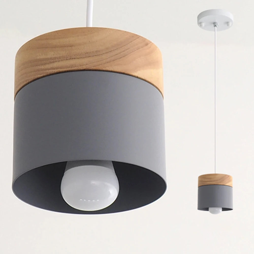 Suspension led cylindrique en métal et bois - Cylin