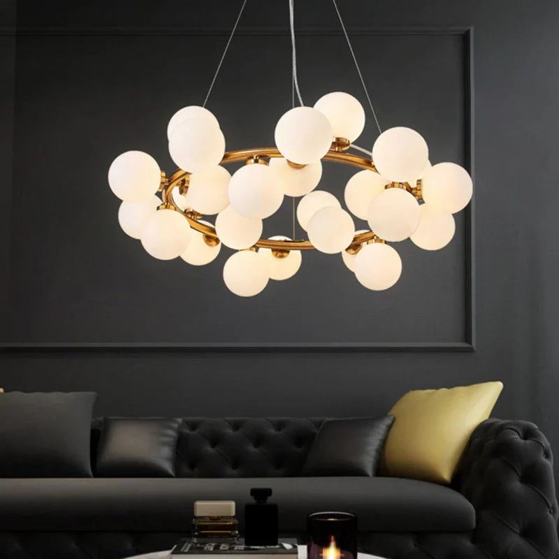 Lustre design à led en métal avec plusieurs boules en verre - Illuxa