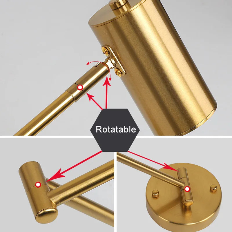 Applique murale design led avec spot dirigeable en métal doré - Illux