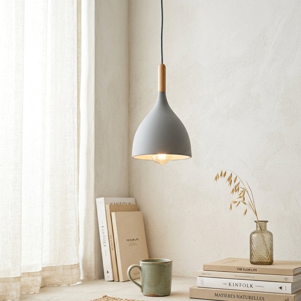 Suspension led en métal coloré et baton en bois - Gamma