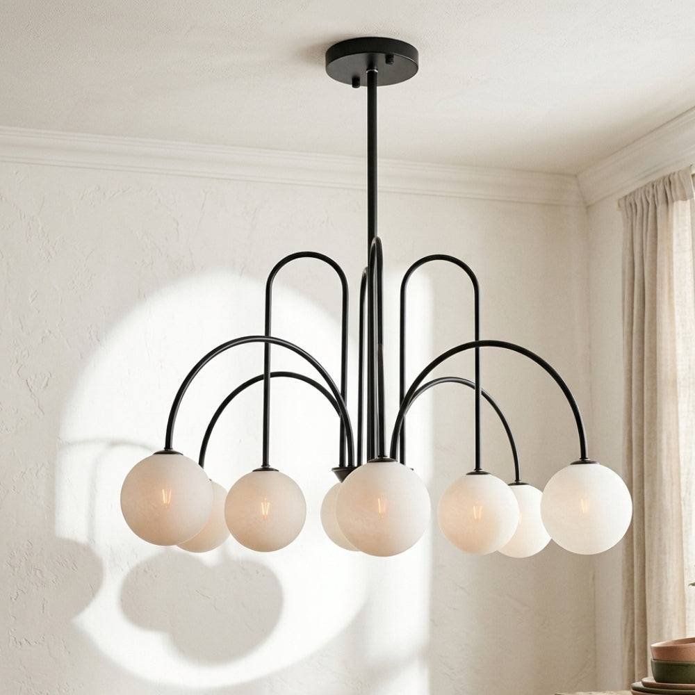 Lustre design led à branches dorées avec boules en verre - Quo