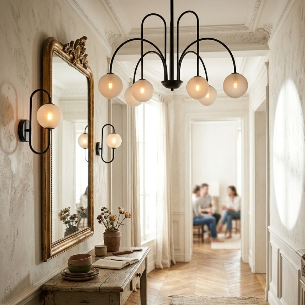 Lustre design led à branches dorées avec boules en verre - Quo