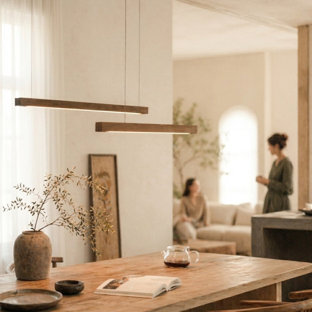 Suspension design moderne led en bois allongé - Vector