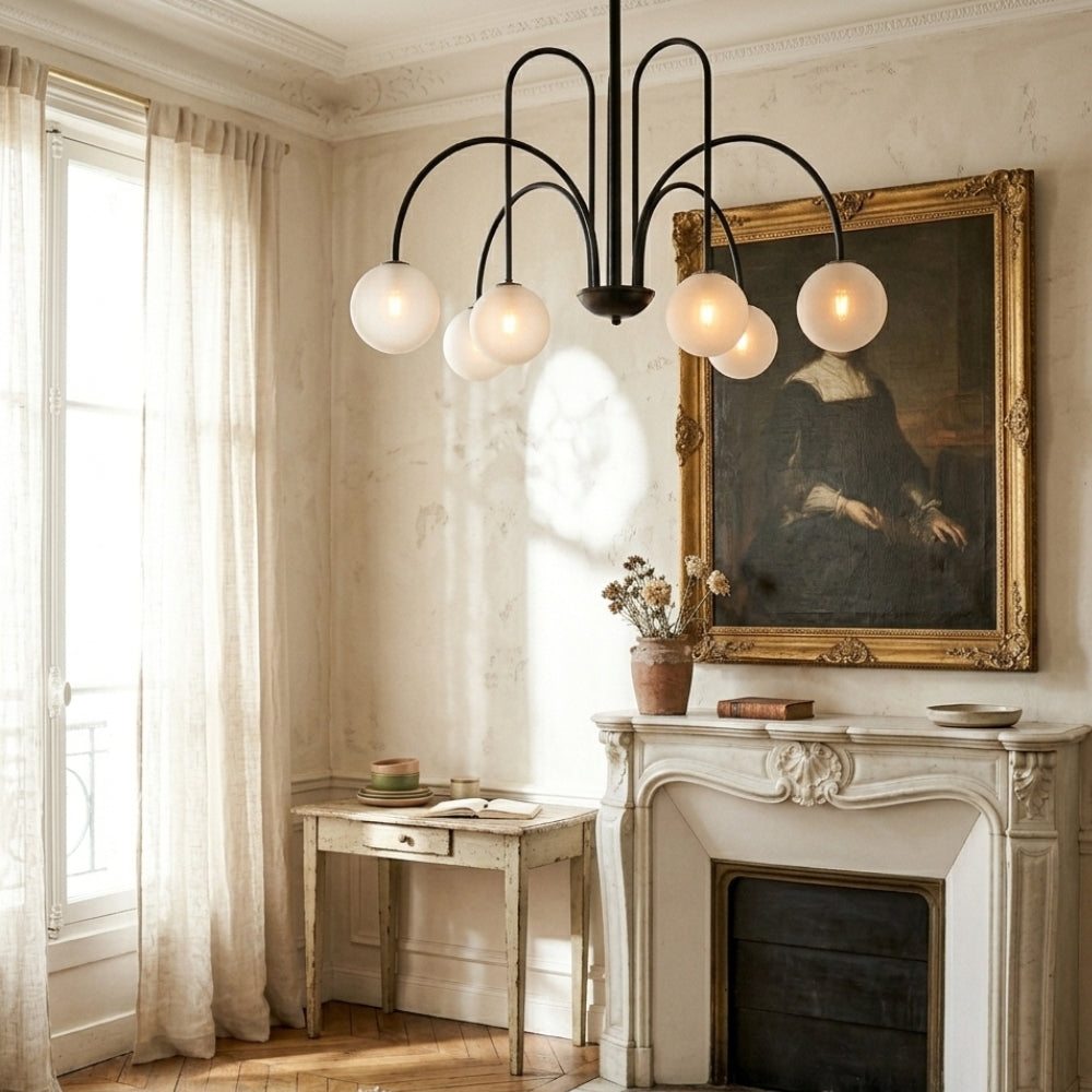 Lustre design led à branches dorées avec boules en verre - Quo