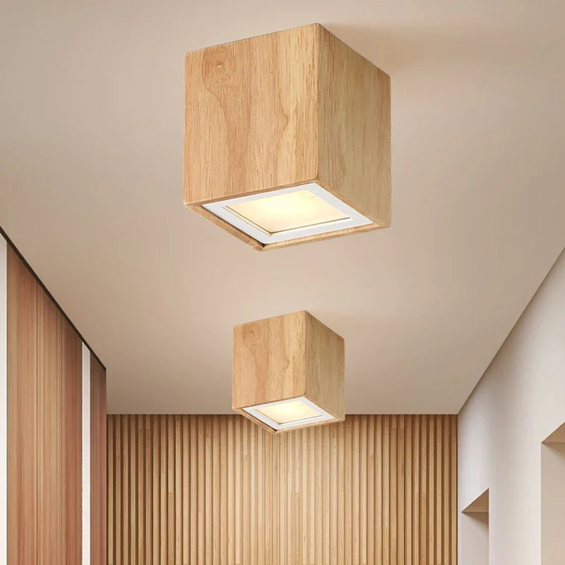 Plafonnier spot à led cube en bois - Orient