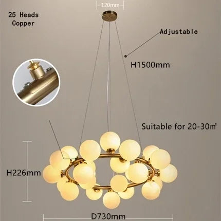 Lustre design à led en métal avec plusieurs boules en verre - Illuxa