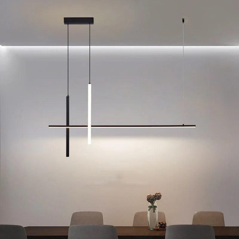 Lustre led minimaliste moderne noir pour table salle à manger - Lighta