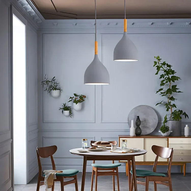 Suspension led en métal coloré et baton en bois - Gamma