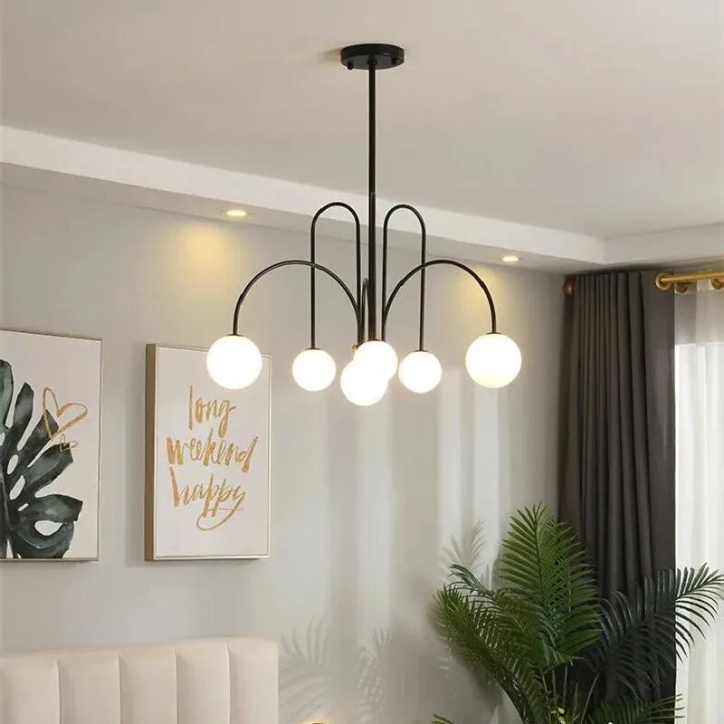 Lustre design led à branches dorées avec boules en verre - Quo