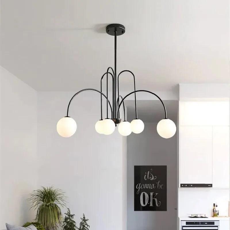 Lustre design led à branches dorées avec boules en verre - Quo