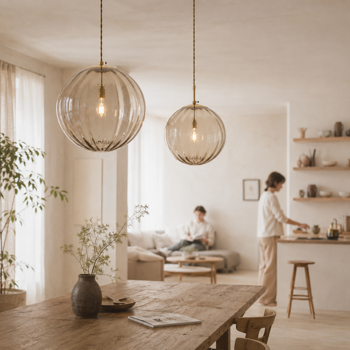 Suspension design à led en boule de verre colorée - Storm