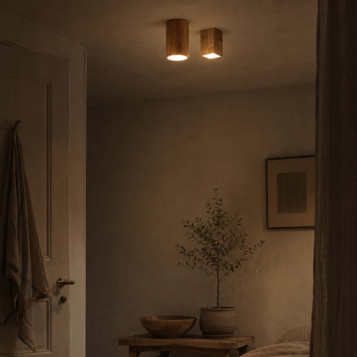 Plafonnier spot à led cube en bois - Orient