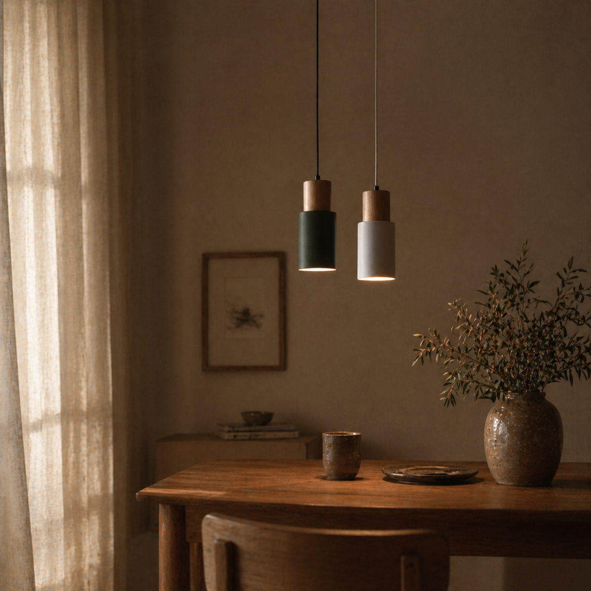 Suspension cylindrique en bois et métal - Aural