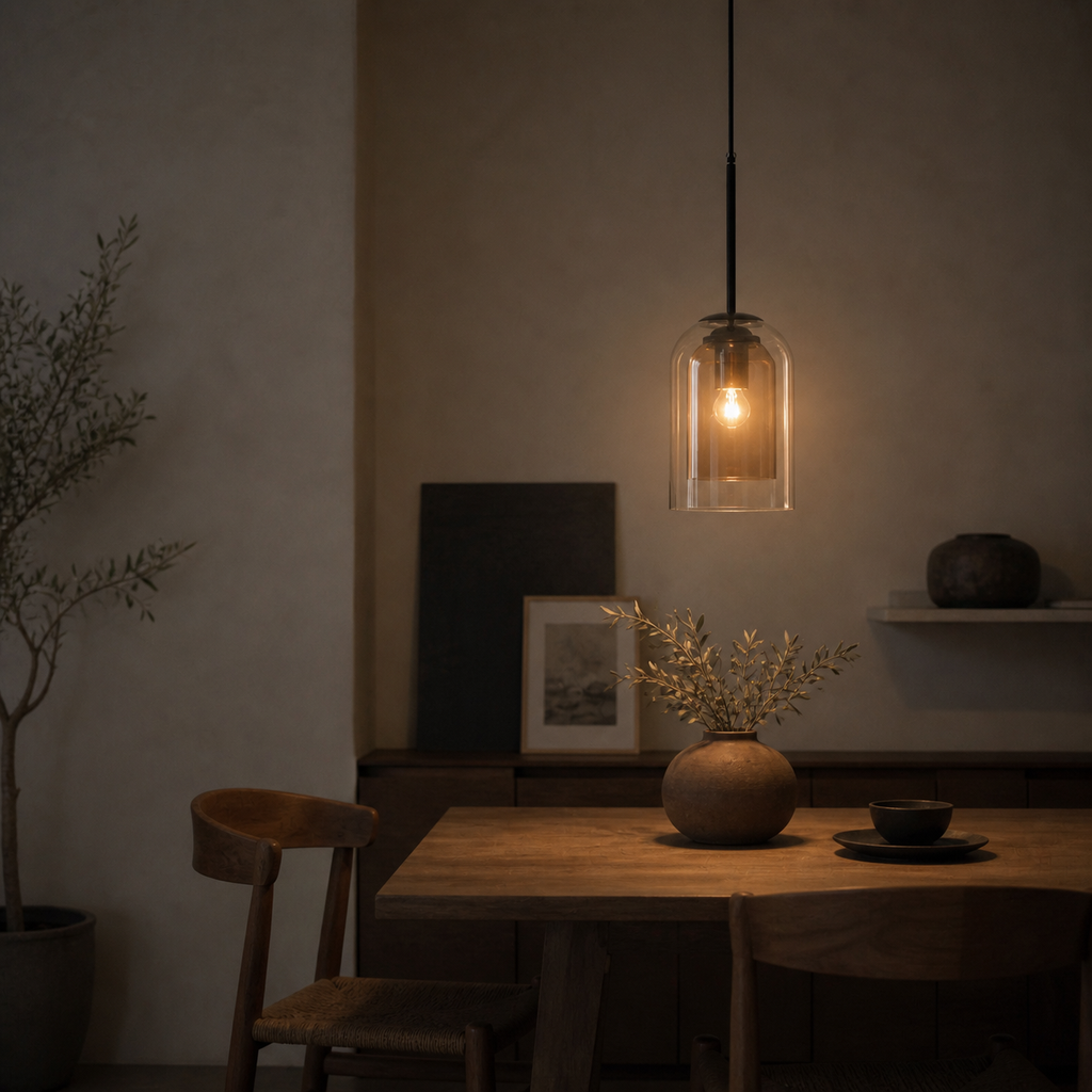 Suspension design tube arrondi double verre fumé - Railo