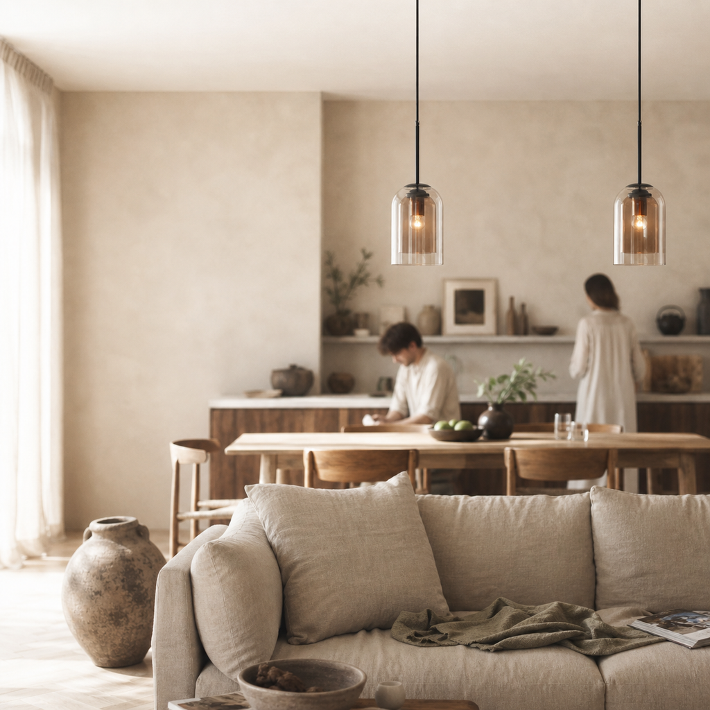 Suspension design tube arrondi double verre fumé - Railo
