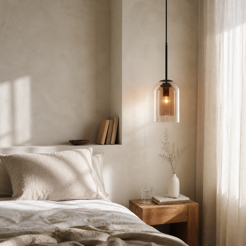 Suspension design tube arrondi double verre fumé - Railo