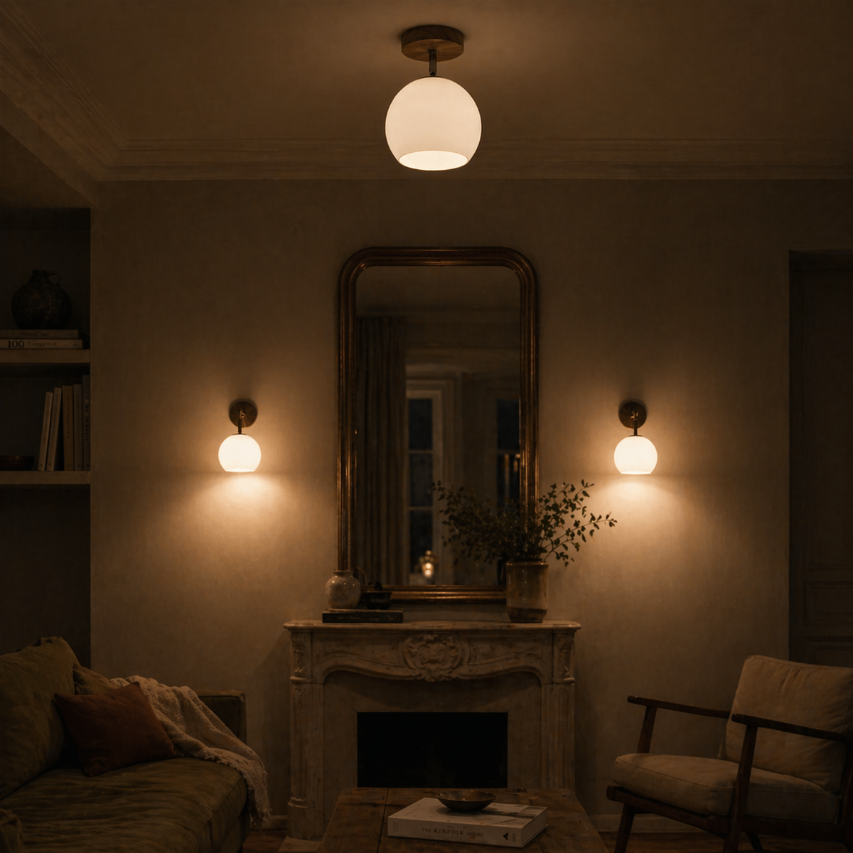 Plafonnier led en bois et boule en métal de couleur - Shield