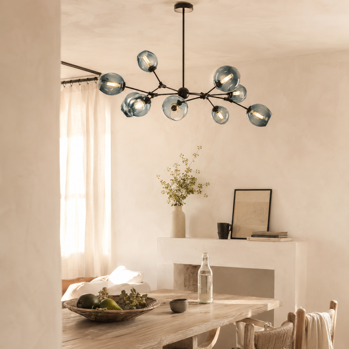 Lustre design à led avec branches métal et bulles en verre - Diffus