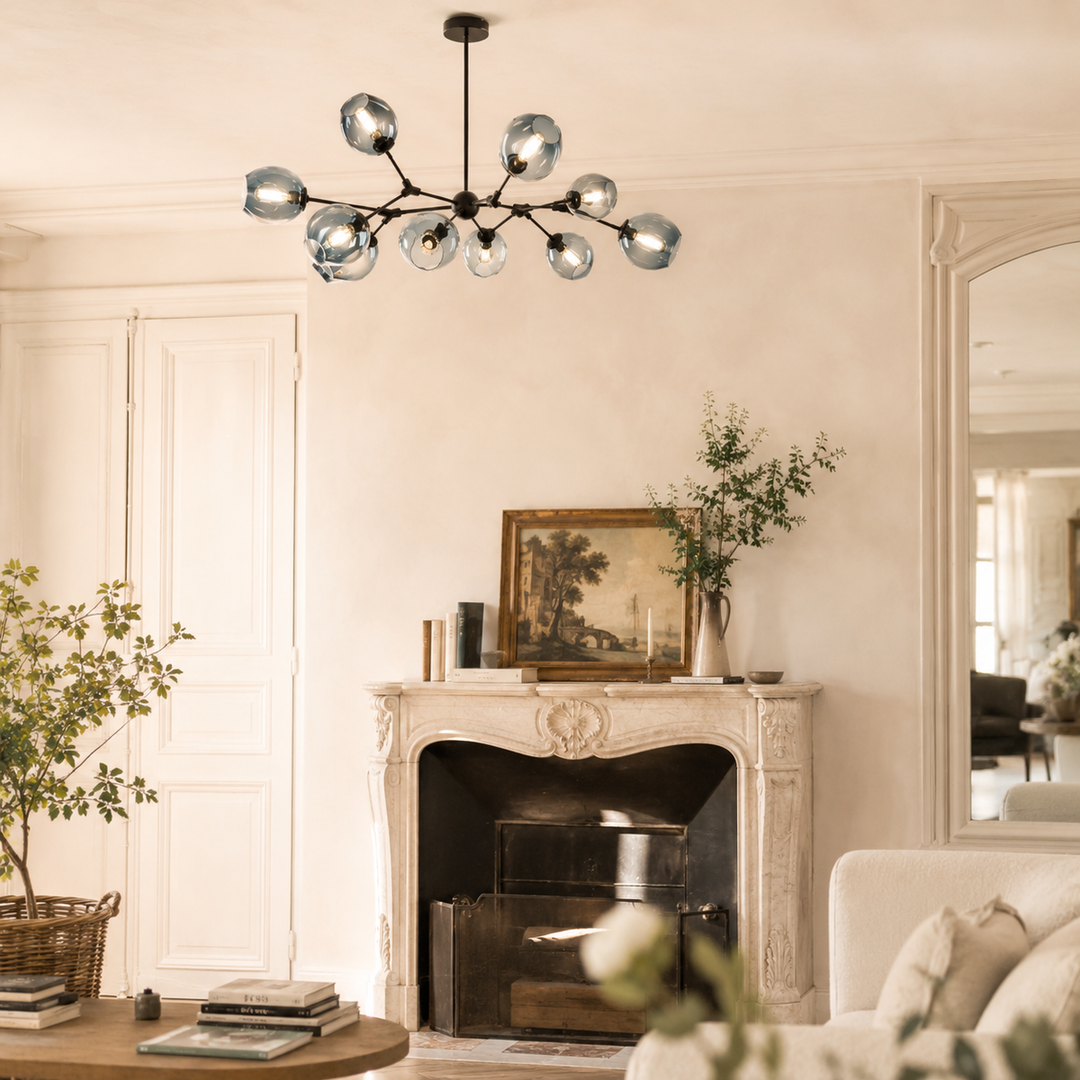 Lustre design à led avec branches métal et bulles en verre - Diffus