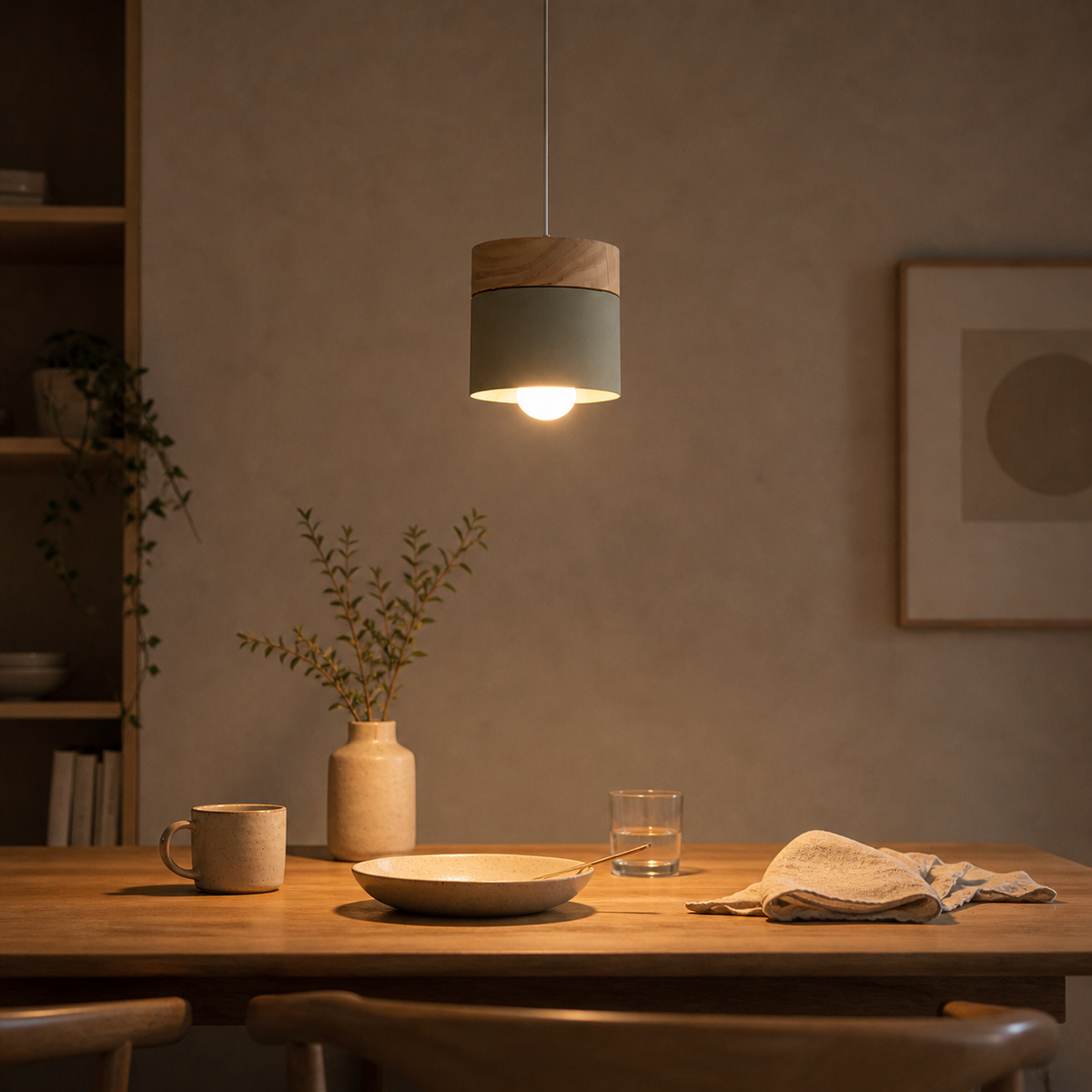Suspension led cylindrique en métal et bois - Cylin
