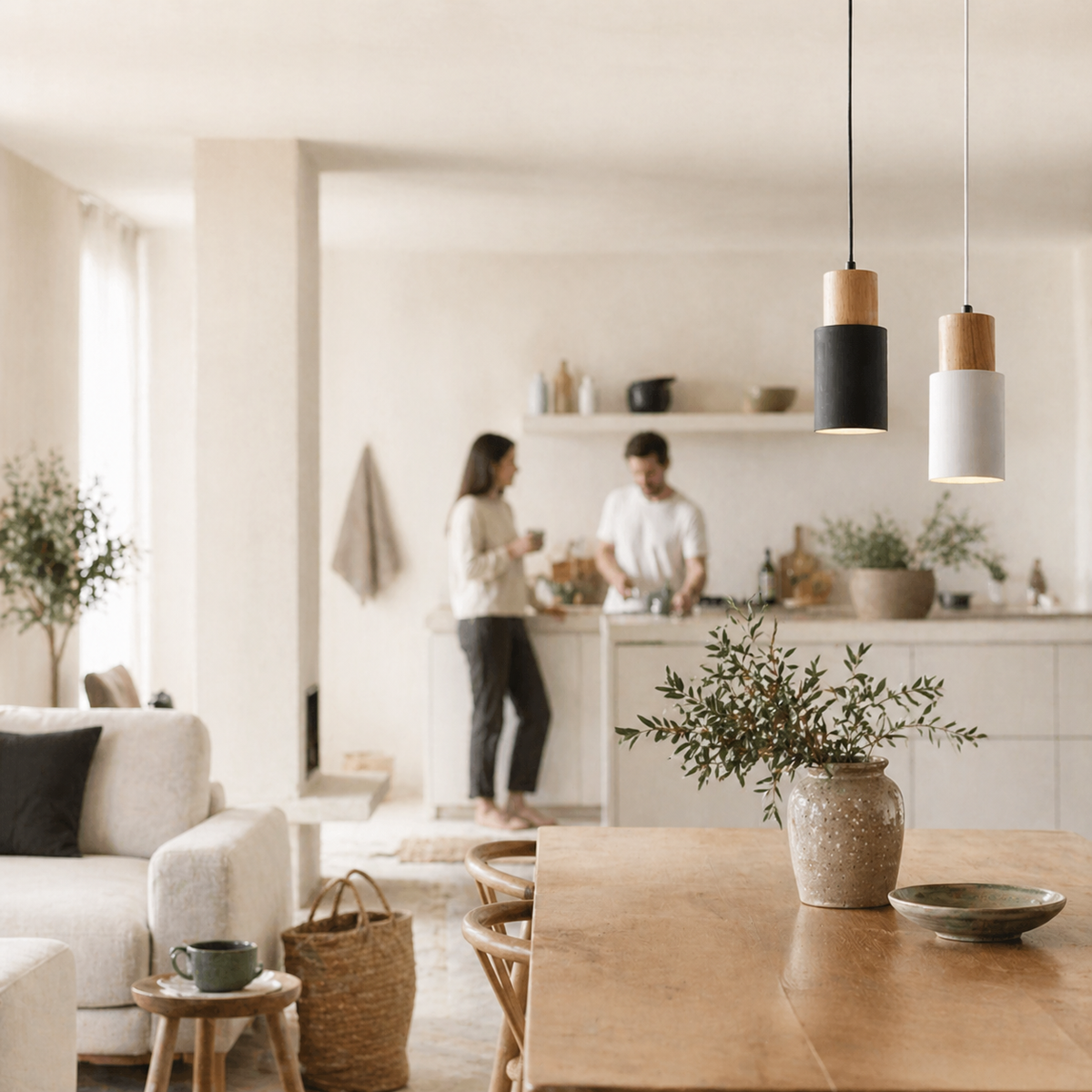 Suspension cylindrique en bois et métal - Aural