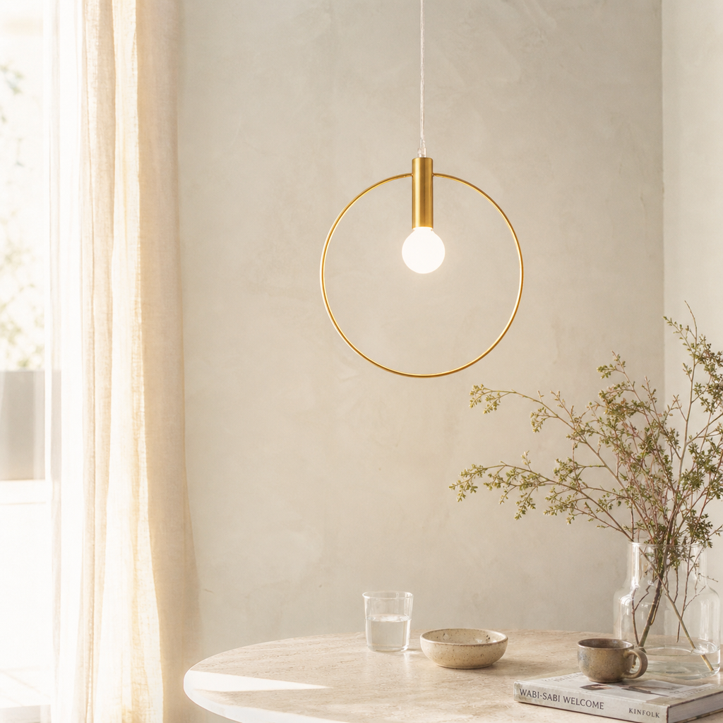 Suspension dorée à led en forme de rond - Inoxt